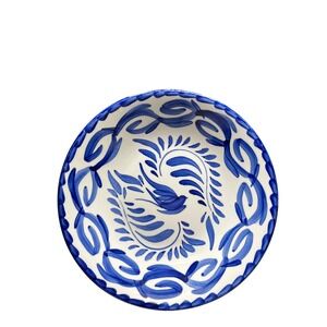 Anfora Hand Painted Ceramic Bowl Blue Bird Floral Motif 94 Made in Mexico